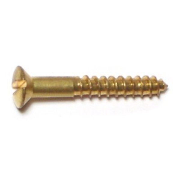 Midwest Fastener Wood Screw, #6, 1 in, Plain Brass Oval Head Slotted Drive, 40 PK 61653